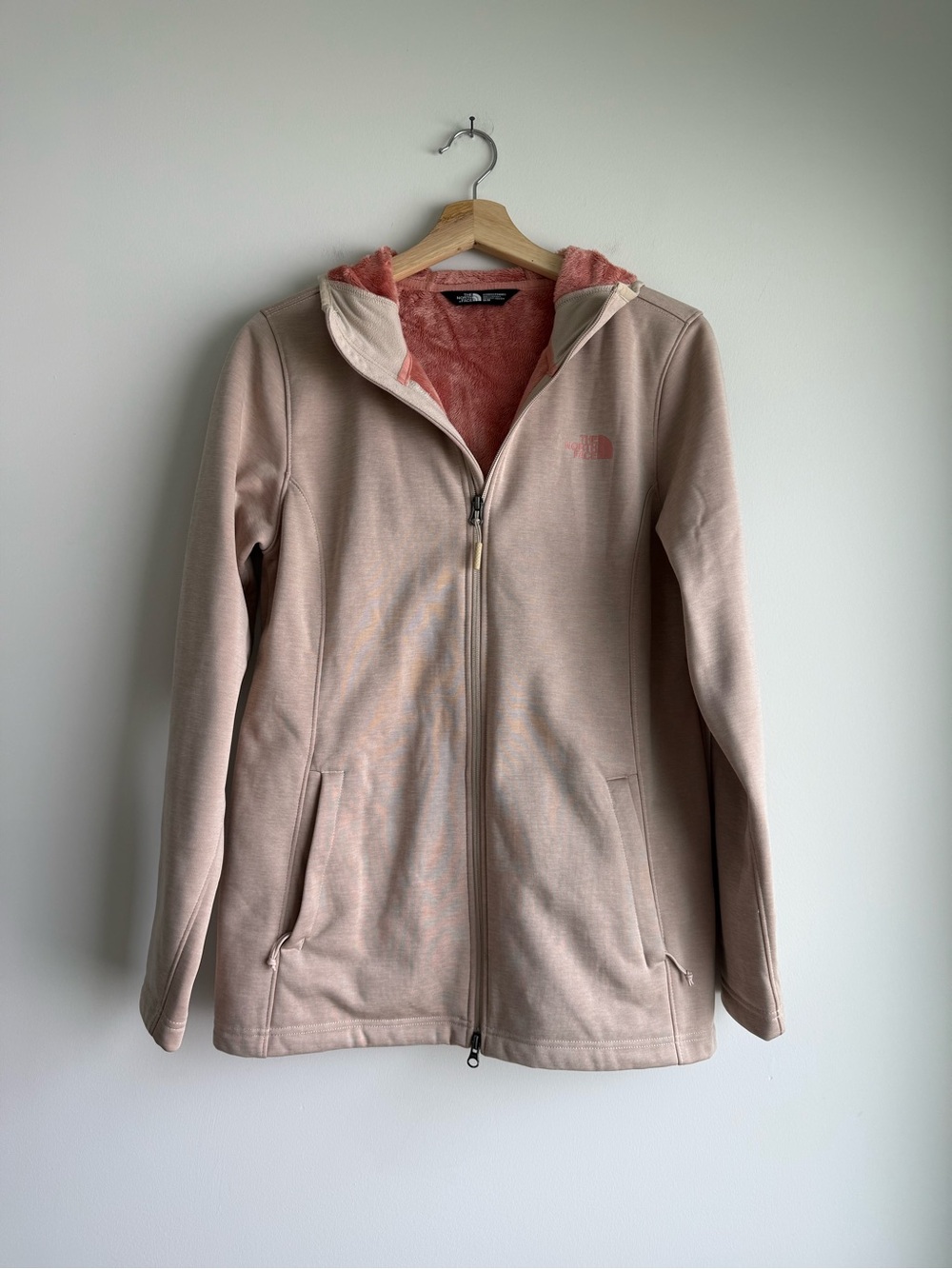 The North Face Women’s Hooded Fleece Lined Softshell Jacket Pink Beige Medium